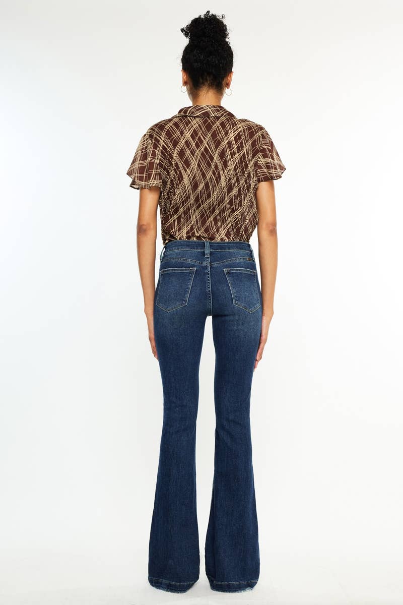 MID RISE BUTTON UP DISTRESS FLARE JEANS KANCAN