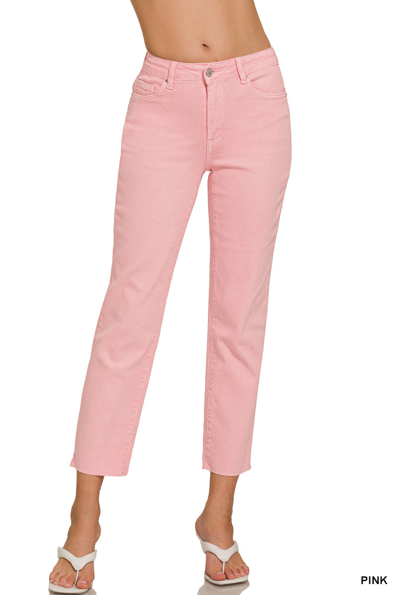 ACID WASHED HIGH WAIST CROPPED STRAIGHT PANTS