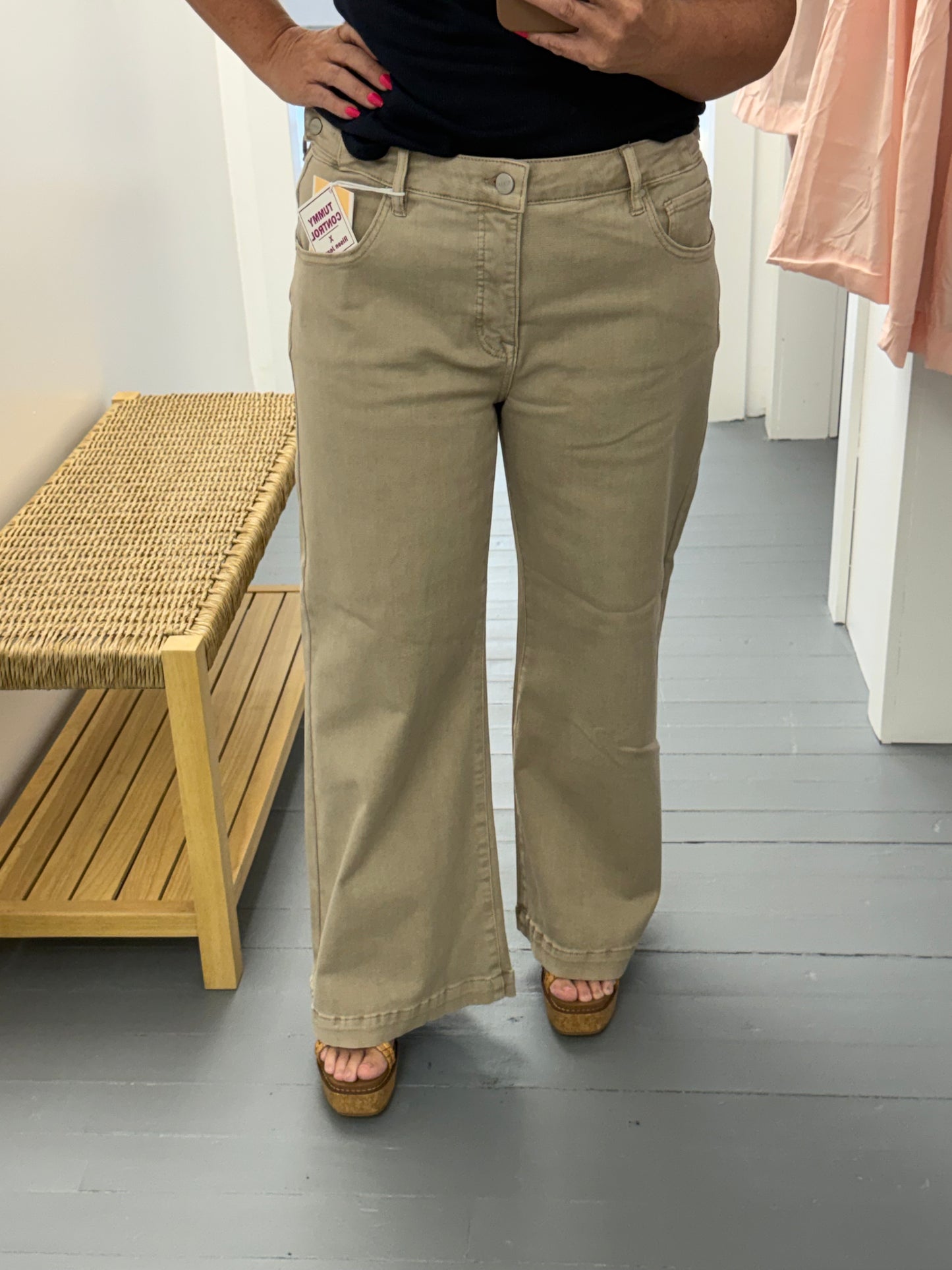 The Waist Whisperer Adjustable Waist Band Pants (Taupe) Risen Brand