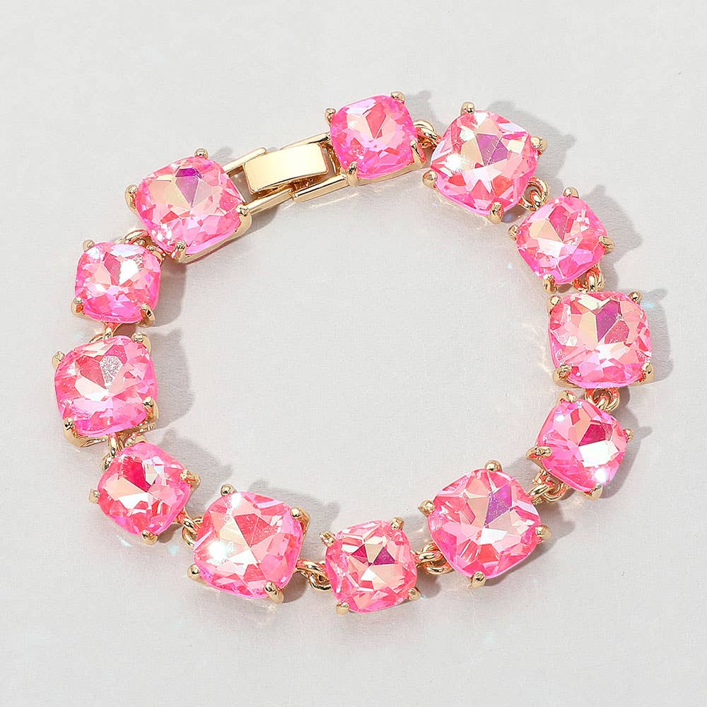 Cushion Square Stone Link PINK Bracelet