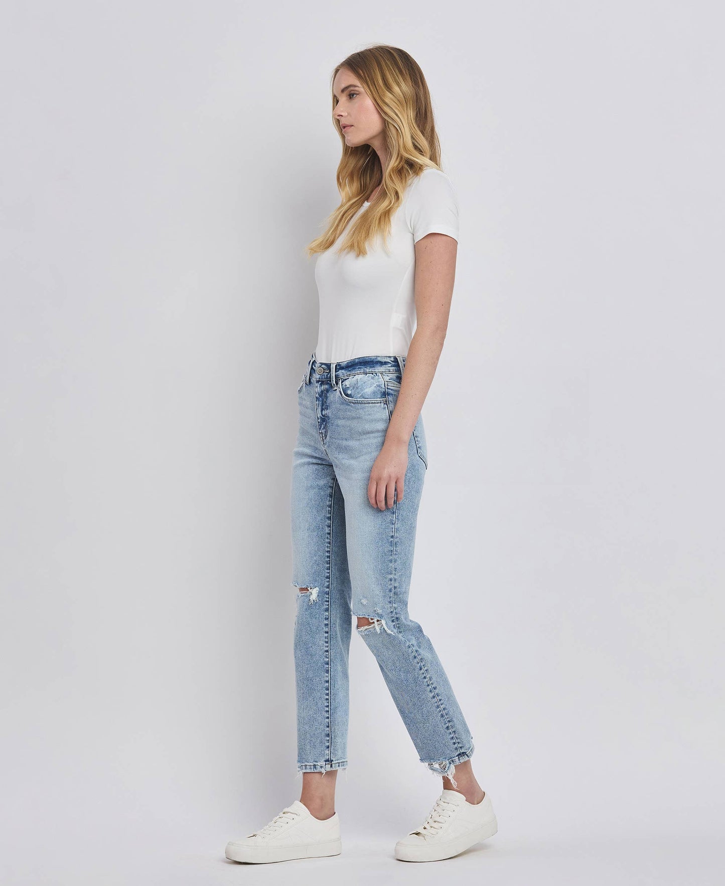 The Distressed Darling High Rise Straight Jean