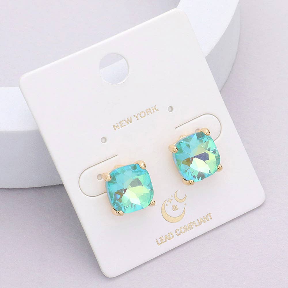 Cushion Square Stone Stud Evening Earrings: G-EM