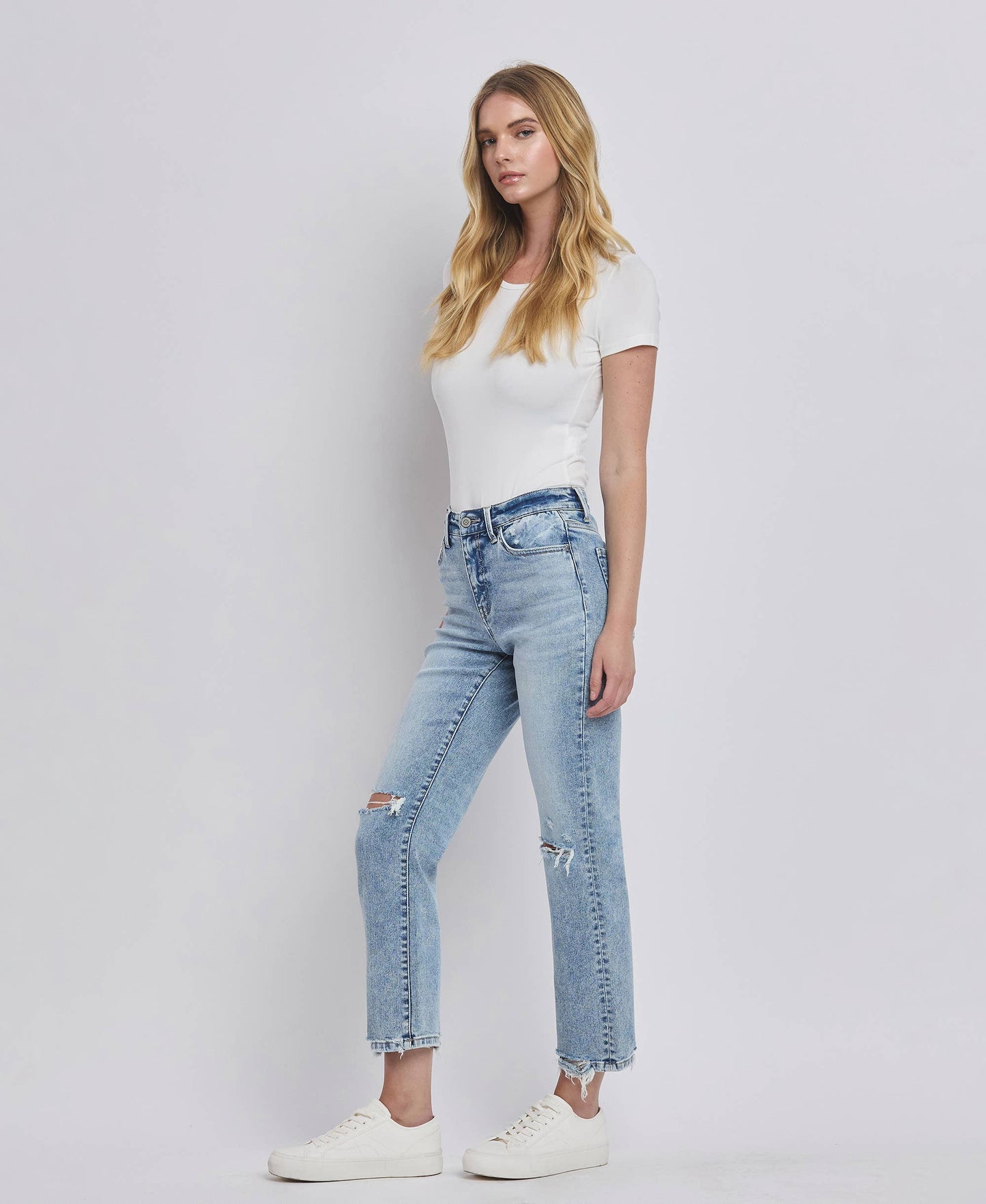 The Distressed Darling High Rise Straight Jean
