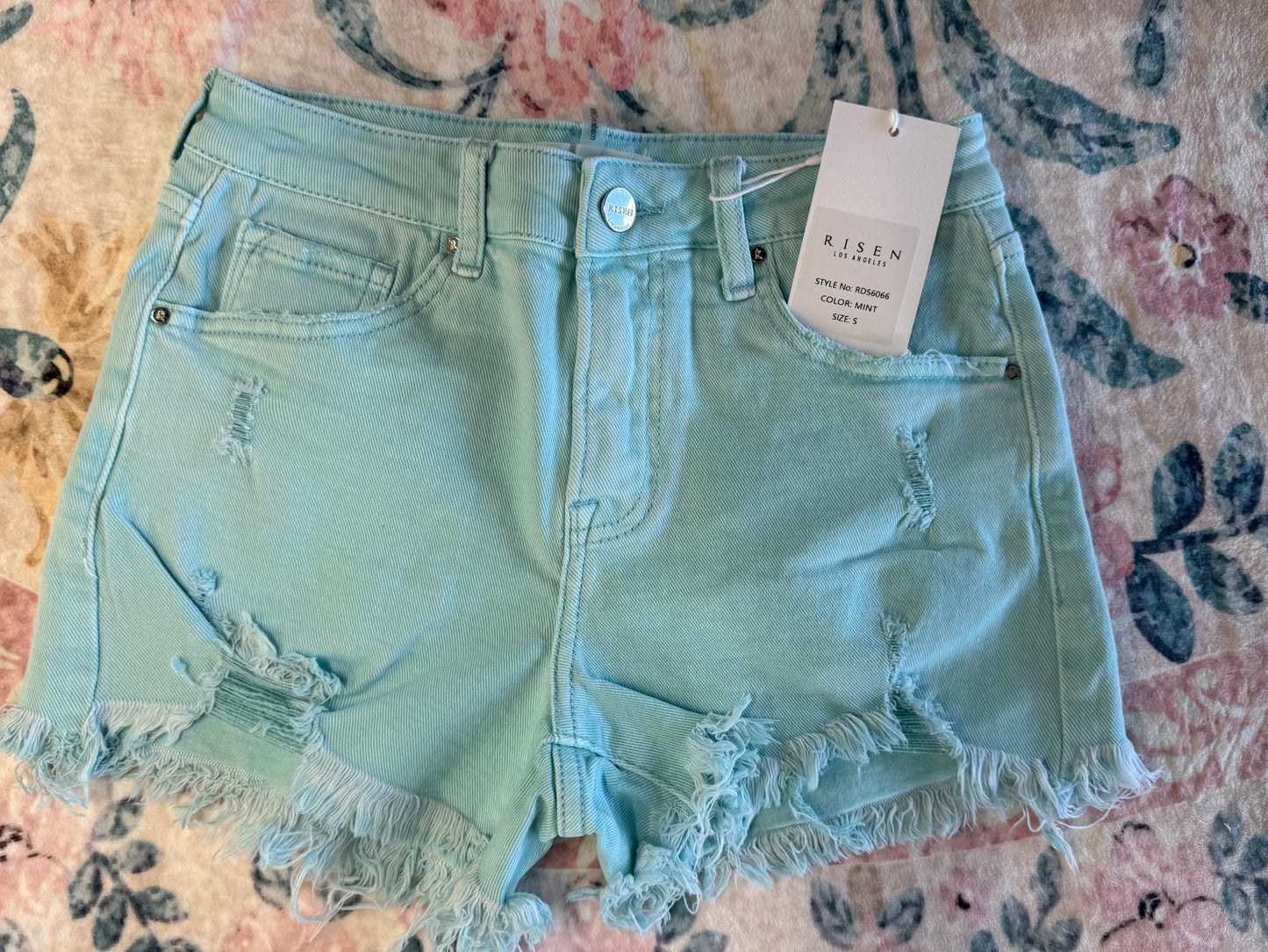 Frayed Babe Mid-Rise Shorts (Mint)  Risen Brand