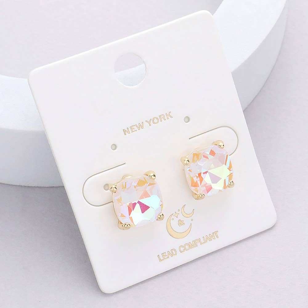 Cushion Square Stone Stud Evening Earrings: G-BD-AB