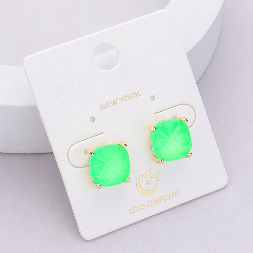Cushion Square Stone Stud Evening Earrings: G-BD-AB
