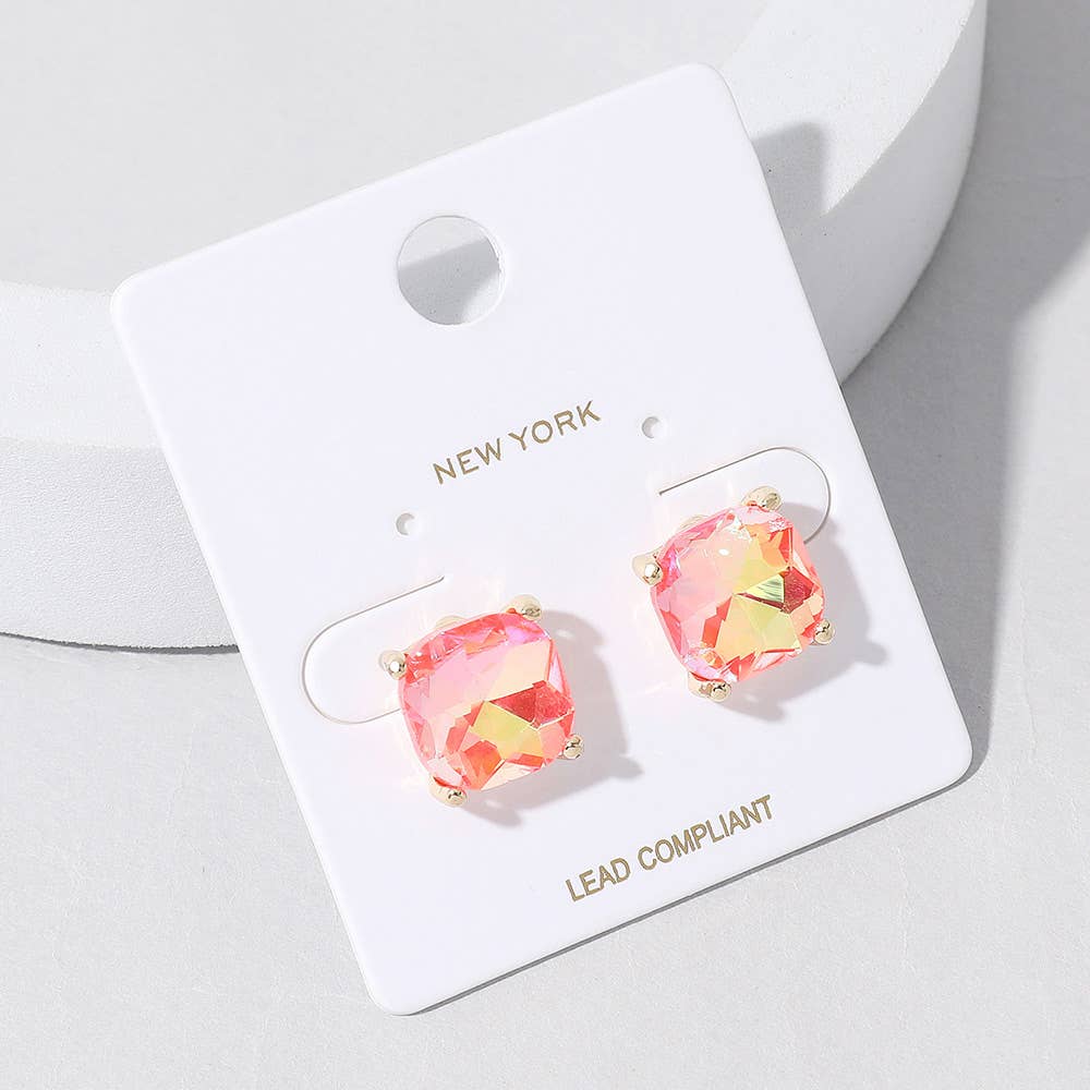 Cushion Square Stone Stud Evening Earrings: G-EM