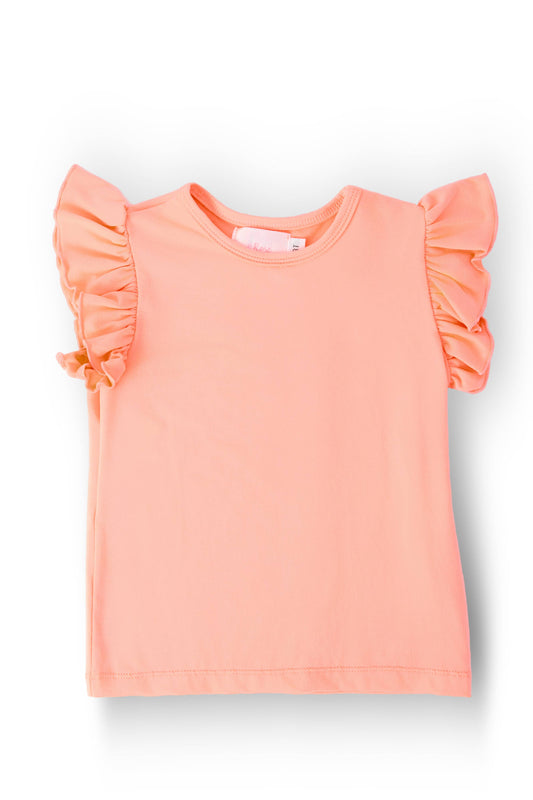 Neon Coral S/S Ruffle Tee
