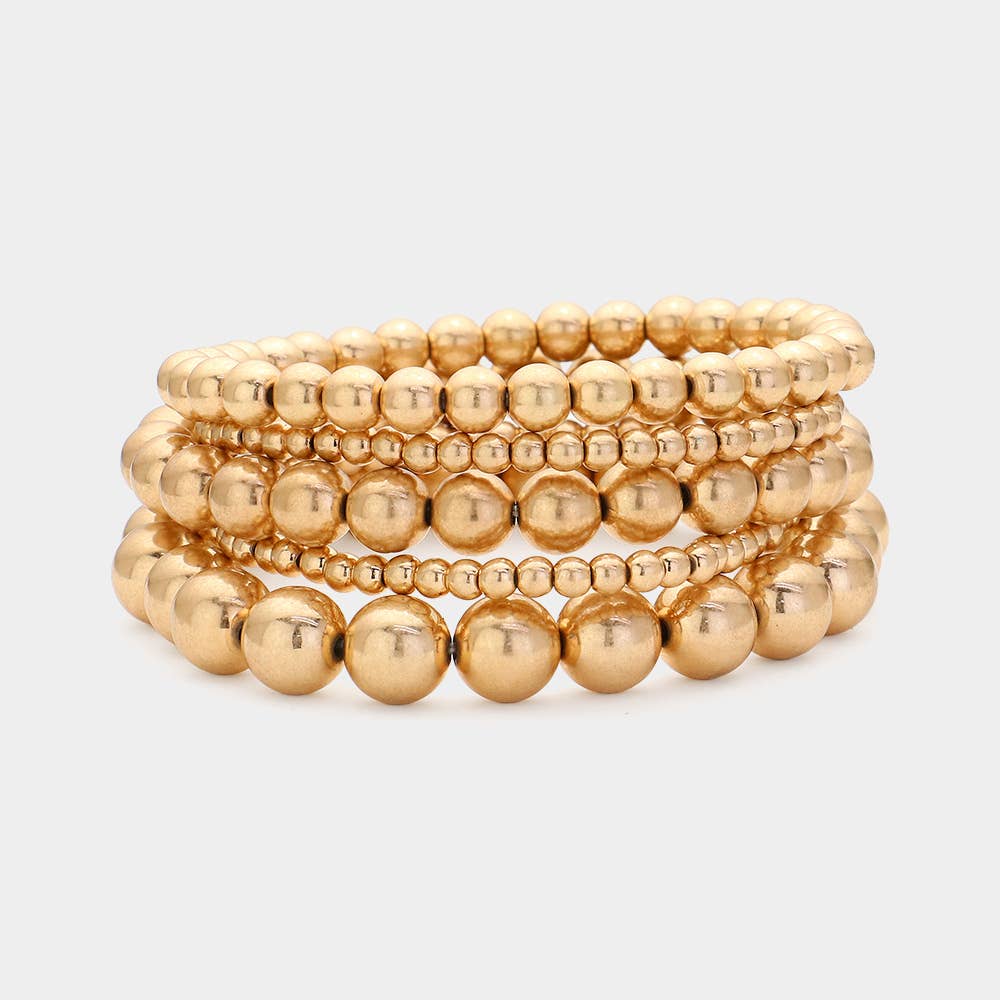 5PCS - Metal Ball Beaded Stretch Bracelets WORN GOLD