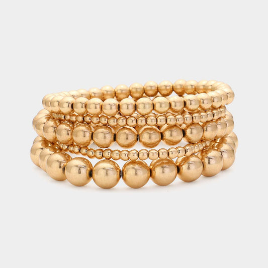 5PCS - Metal Ball Beaded Stretch Bracelets WORN GOLD