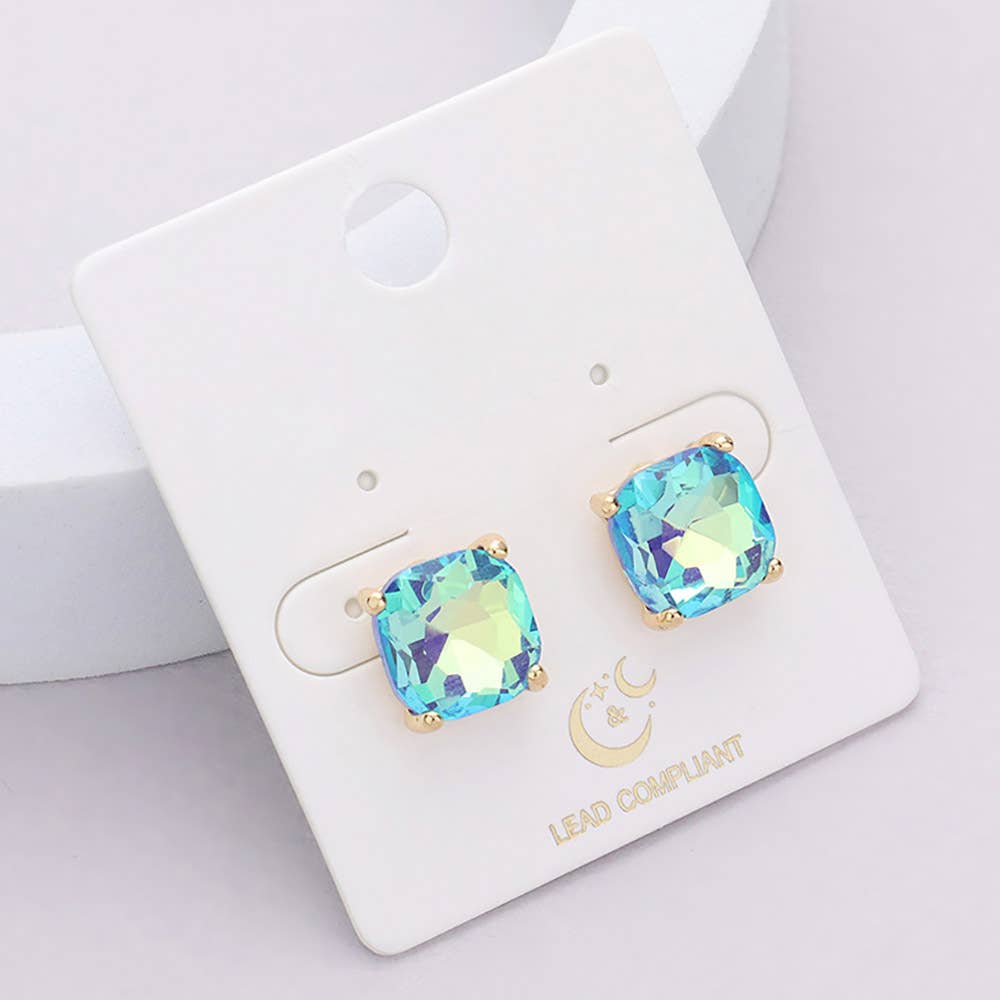 Cushion Square Stone Stud Evening Earrings: G-BD-AB