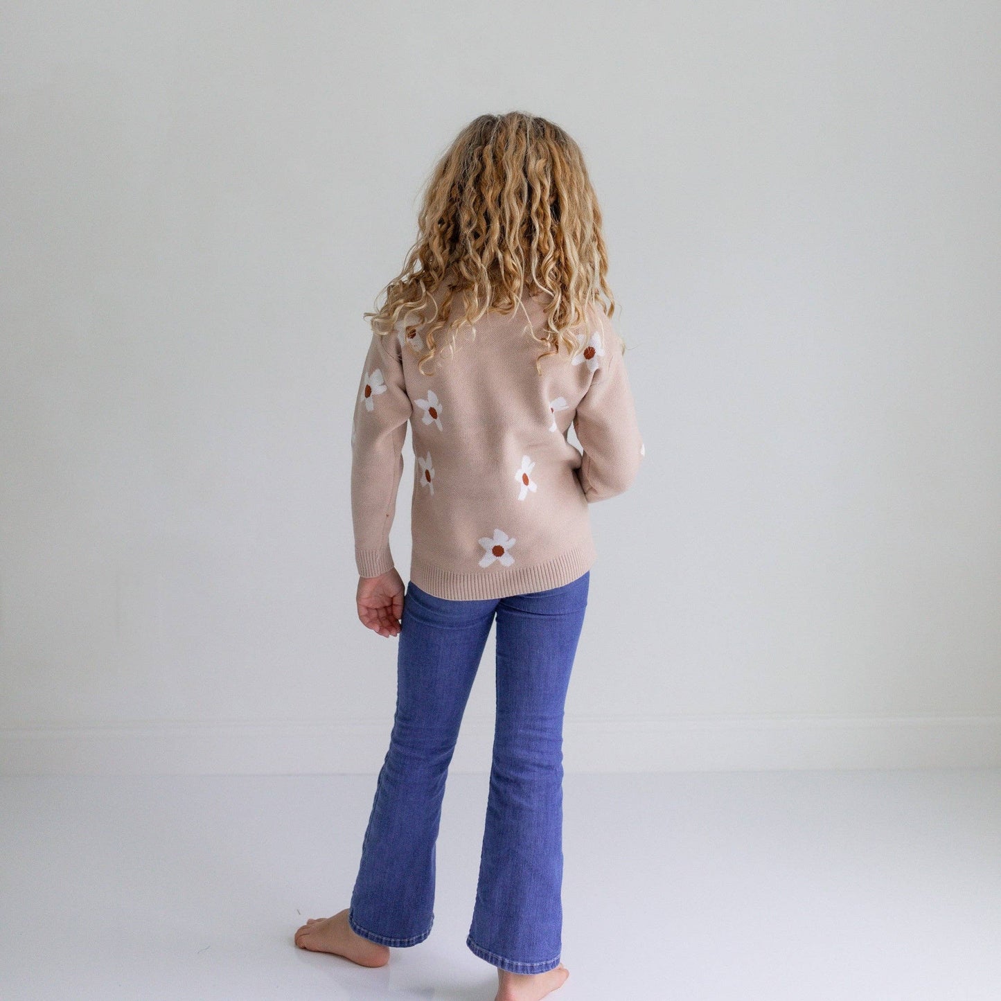 Kids Beige Flower Crew Neck Fall Winter