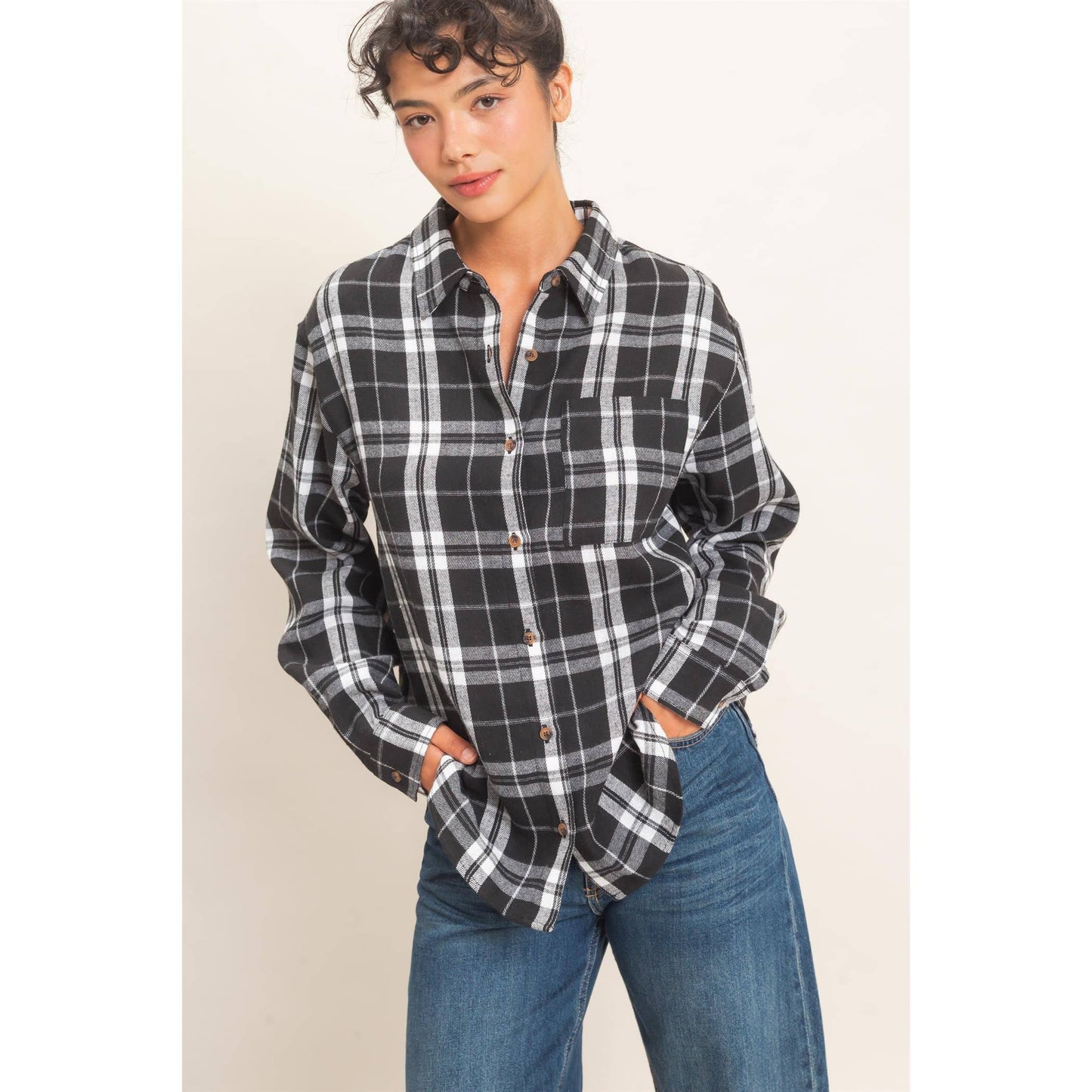Falling For You Long Sleeve Plaid Button Up