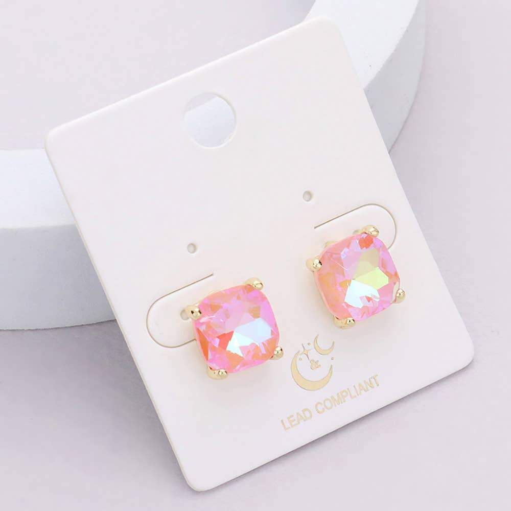 Cushion Square Stone Stud Evening Earrings: G-EM