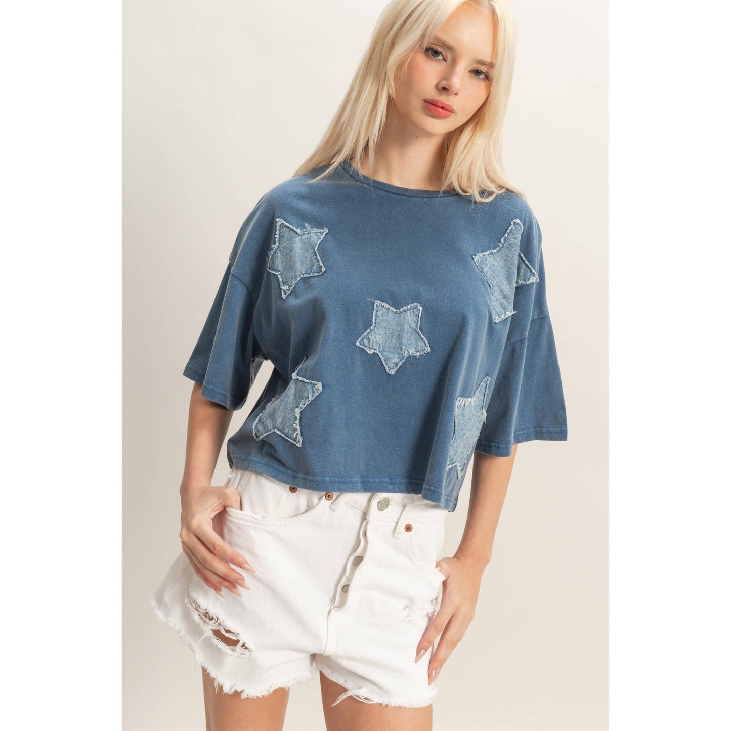 Raw Edge Star Patch Crop