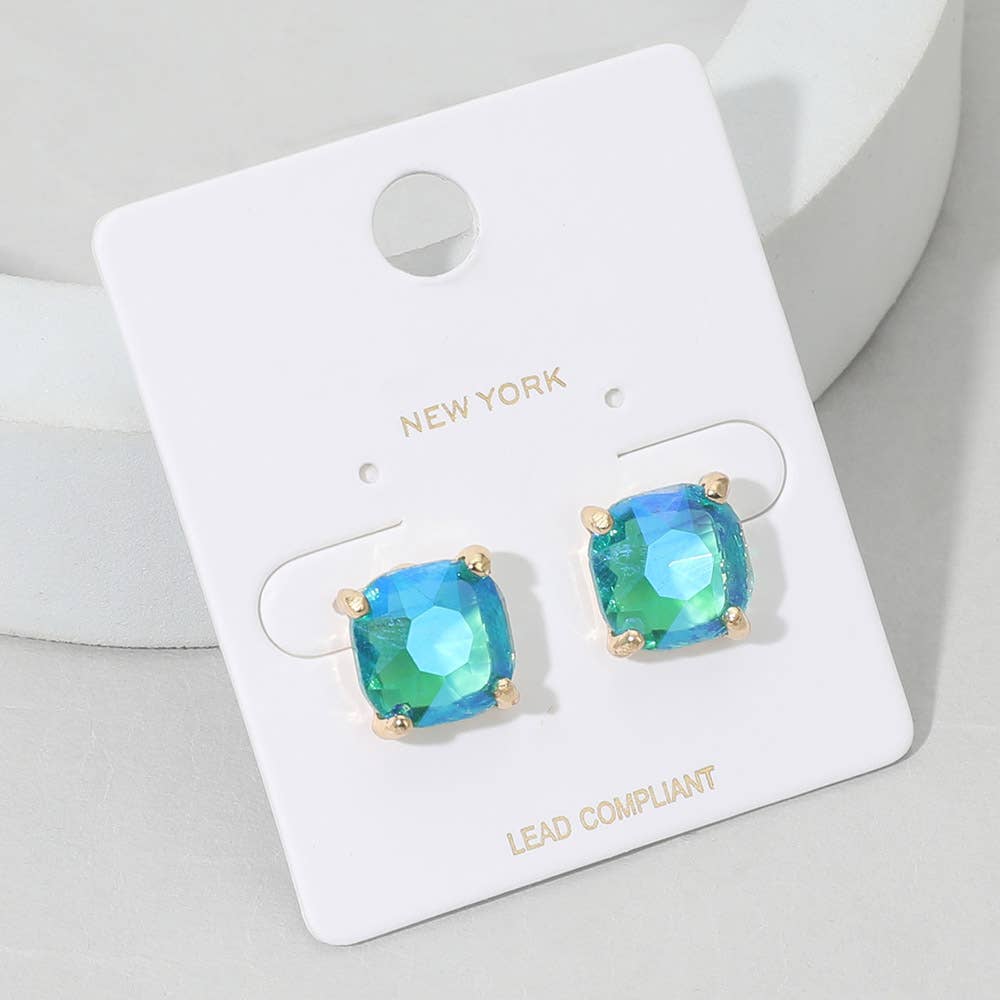 Cushion Square Stone Stud Evening Earrings: G-BD-AB