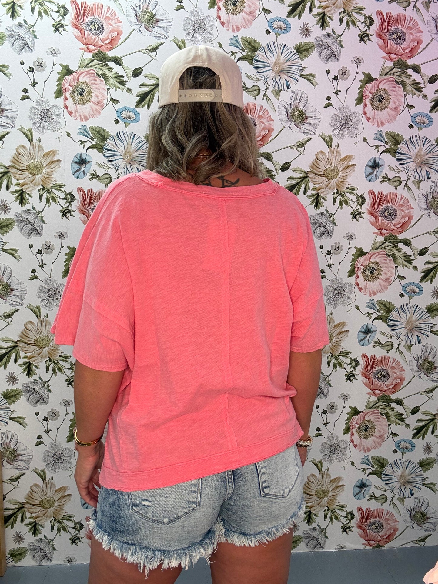 Oversized V-Neck Short Sleeve Top