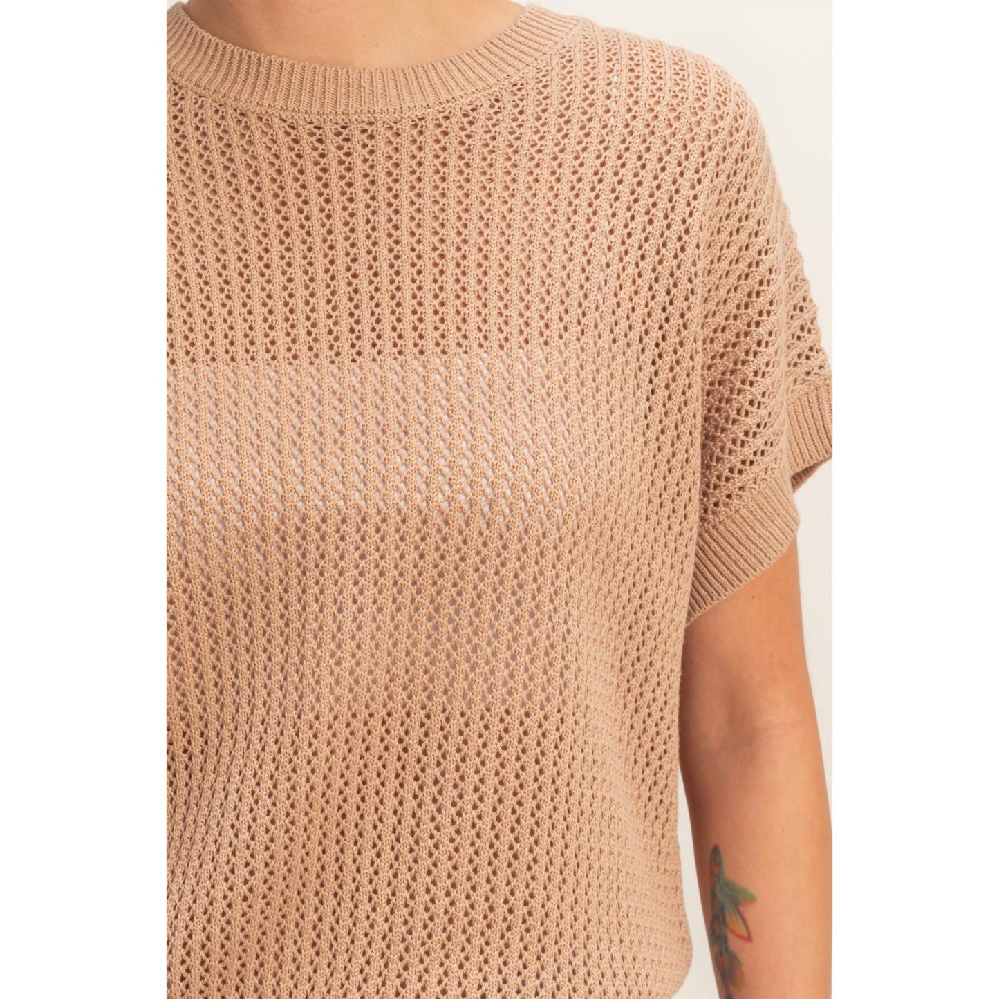 Open-Knit Dolman Sleeve Top