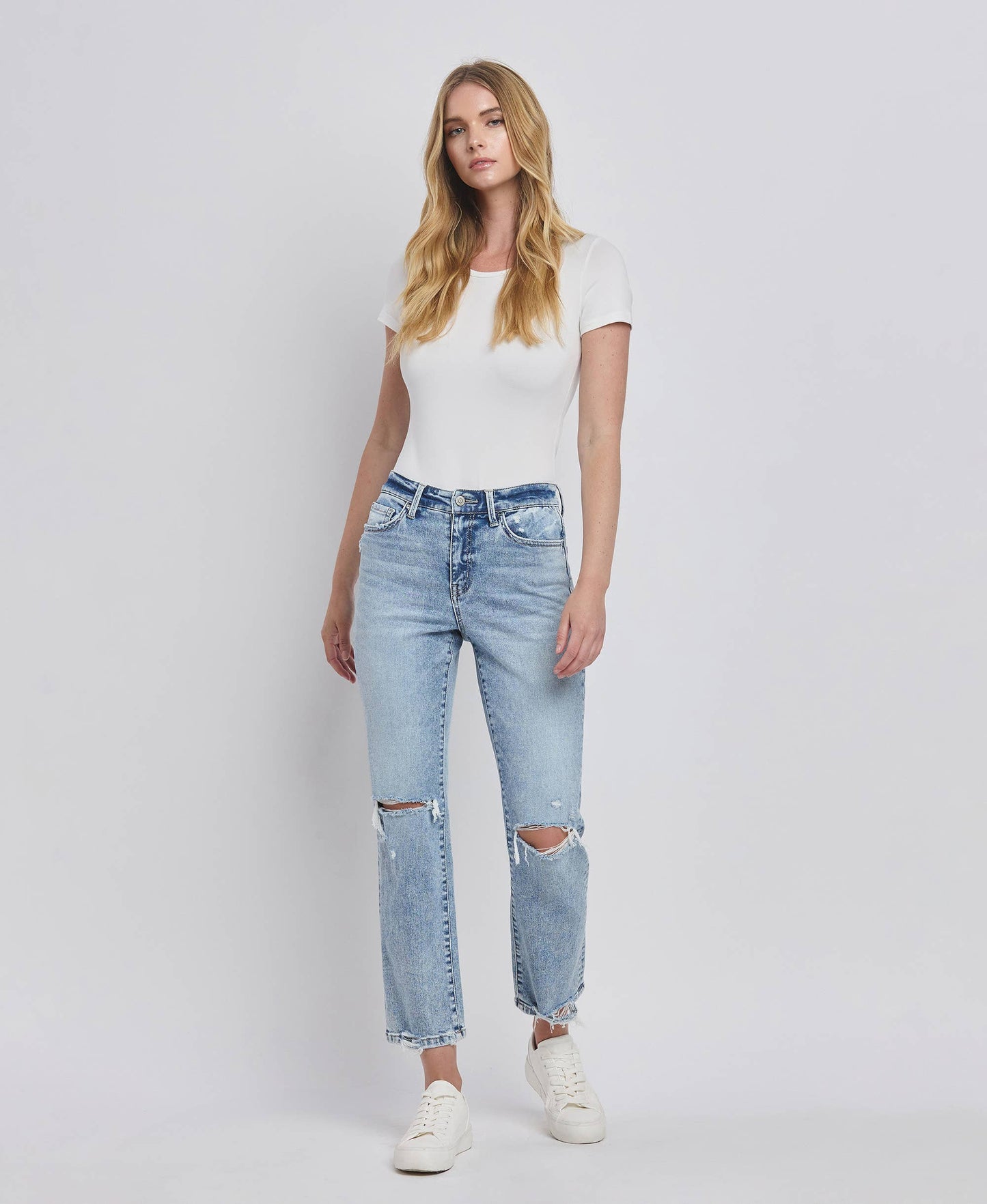 The Distressed Darling High Rise Straight Jean