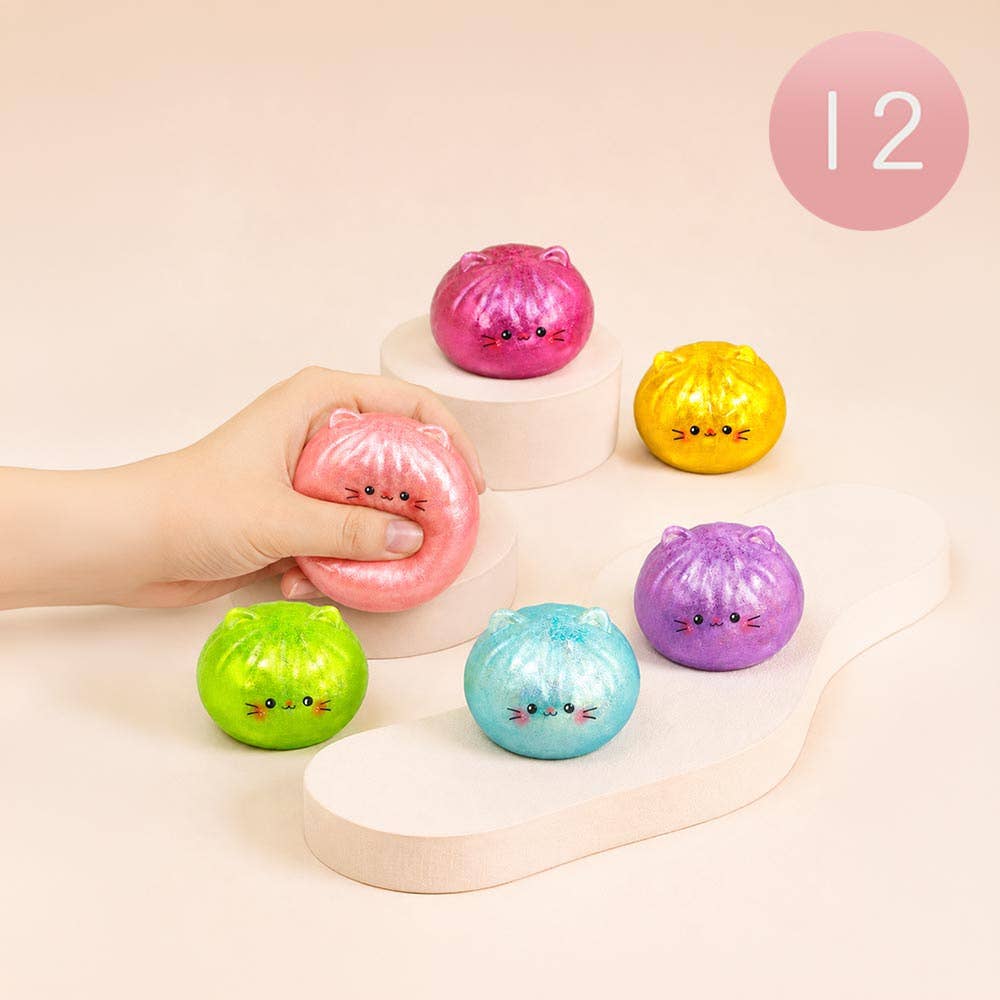 Metallic Steamed Bao Bun Cat Dumpling Squeeze Squishy Stress Relief Toy