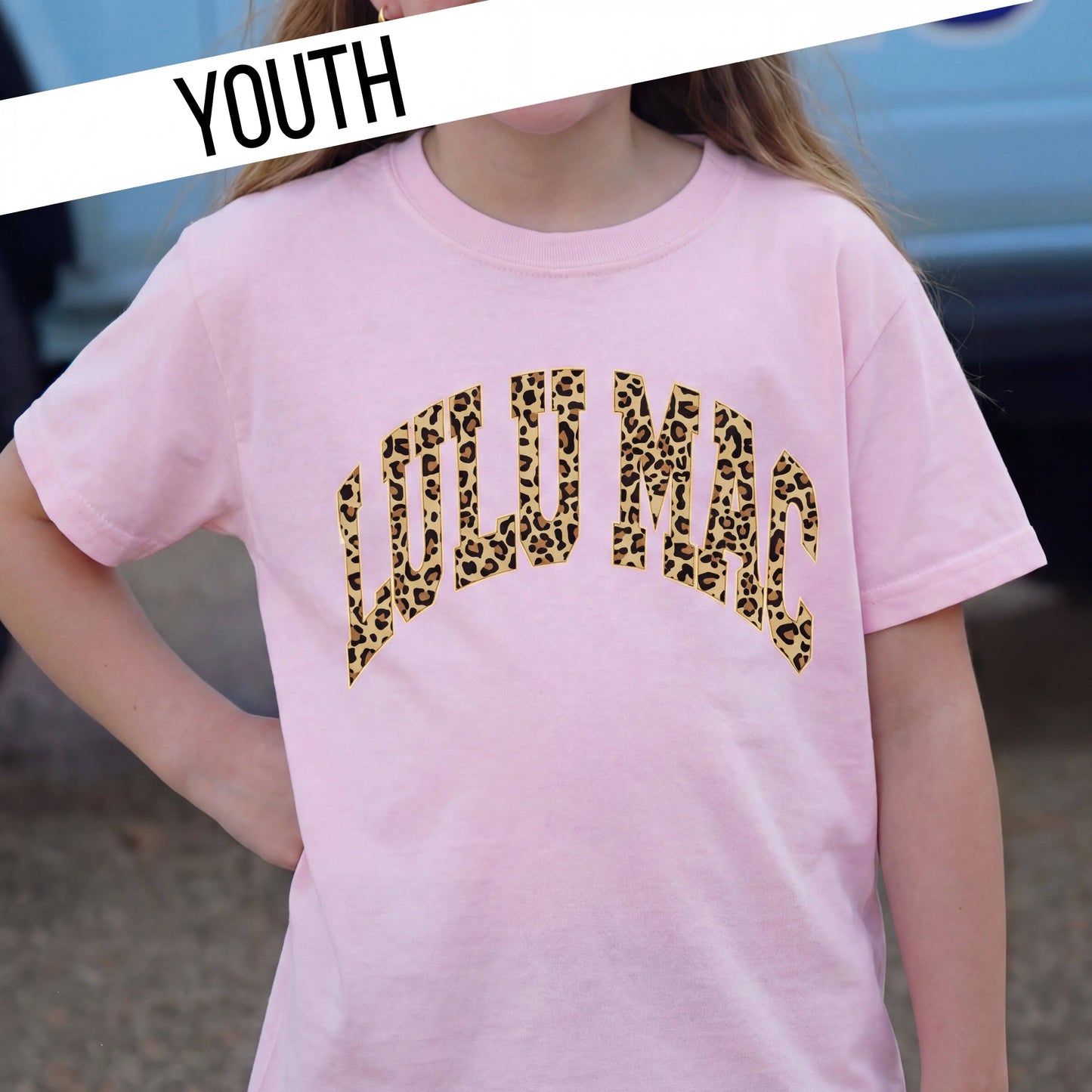Lulu Mac Leopard Blossom Youth Comfort Colors Tee: Blossom