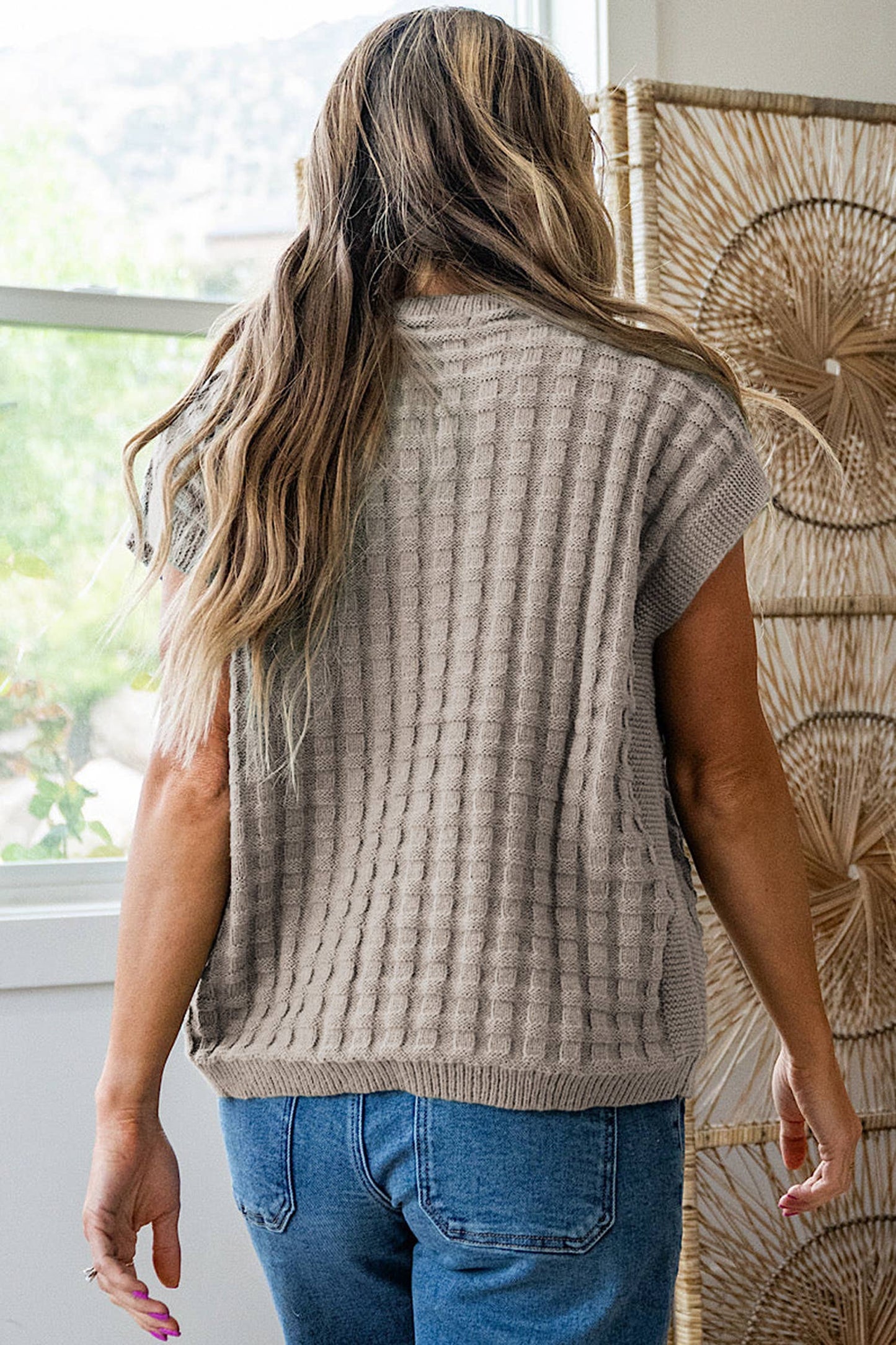 Textured Round Neck Short Sleeve Sweater | S-XL Plus 1X-4X: Mist Green / 1X