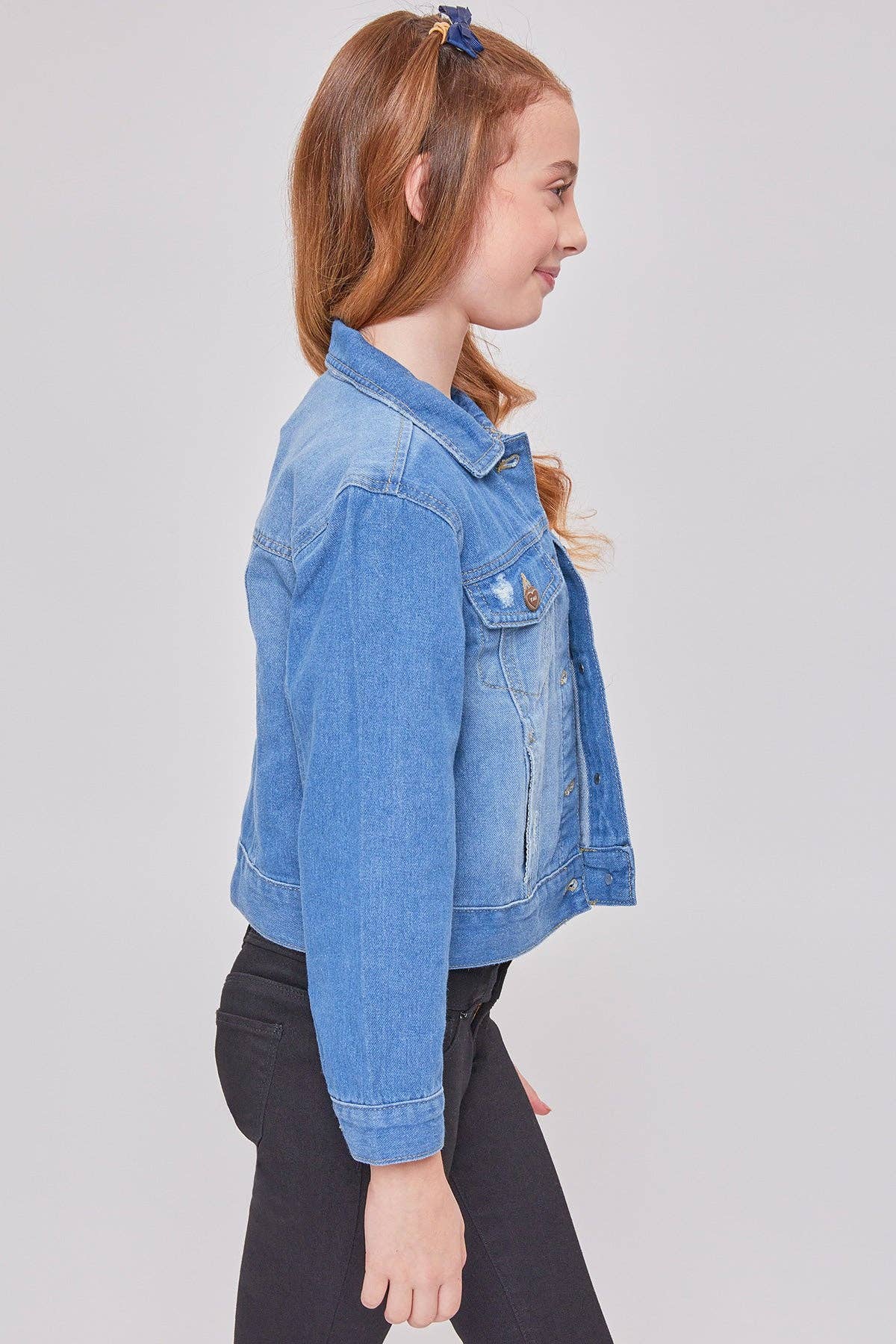 Girls Basic Oversized Denim Jacket-GJ19676 Medium Wash