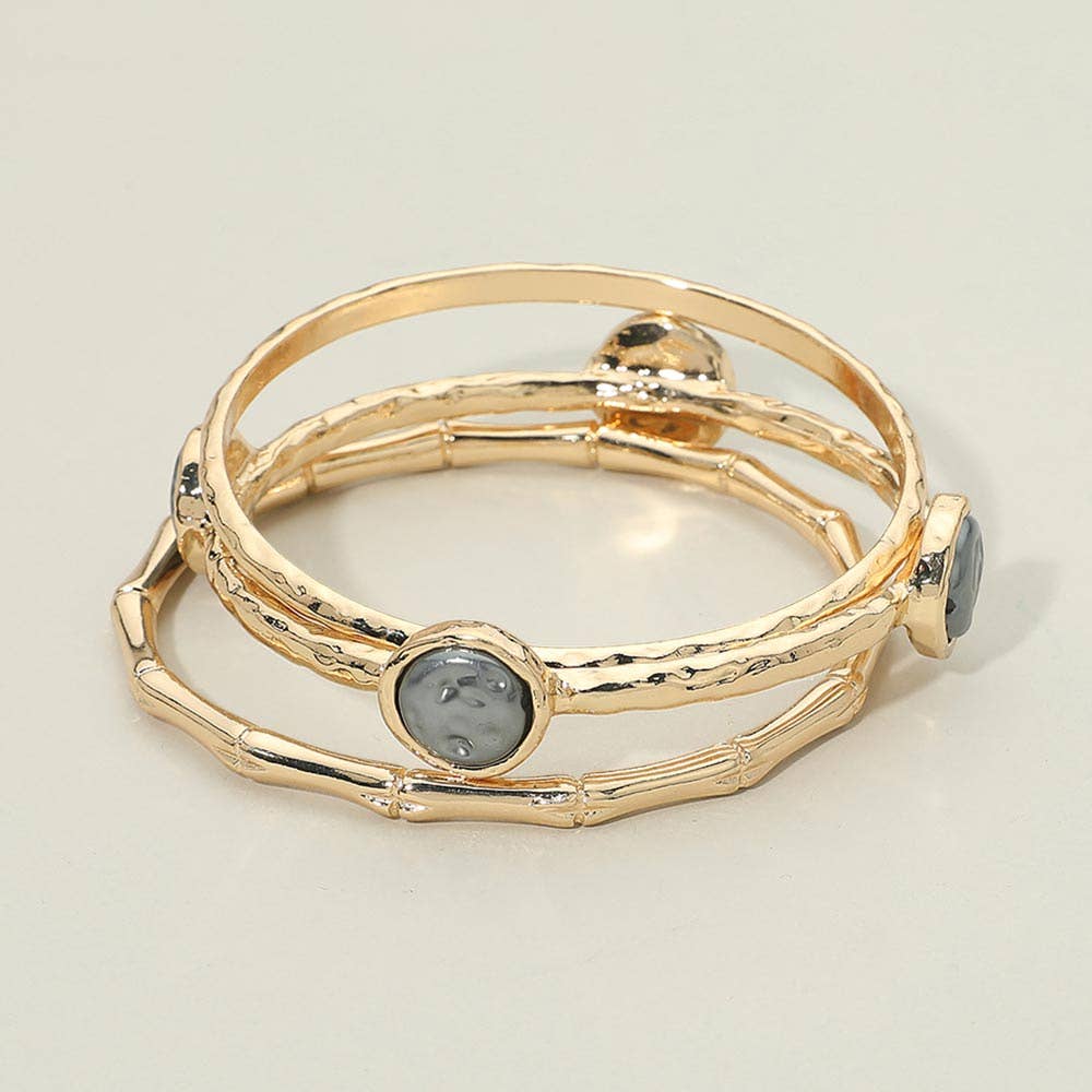 3PCS - Disc Accent Multi Layered Bangle Bracelet