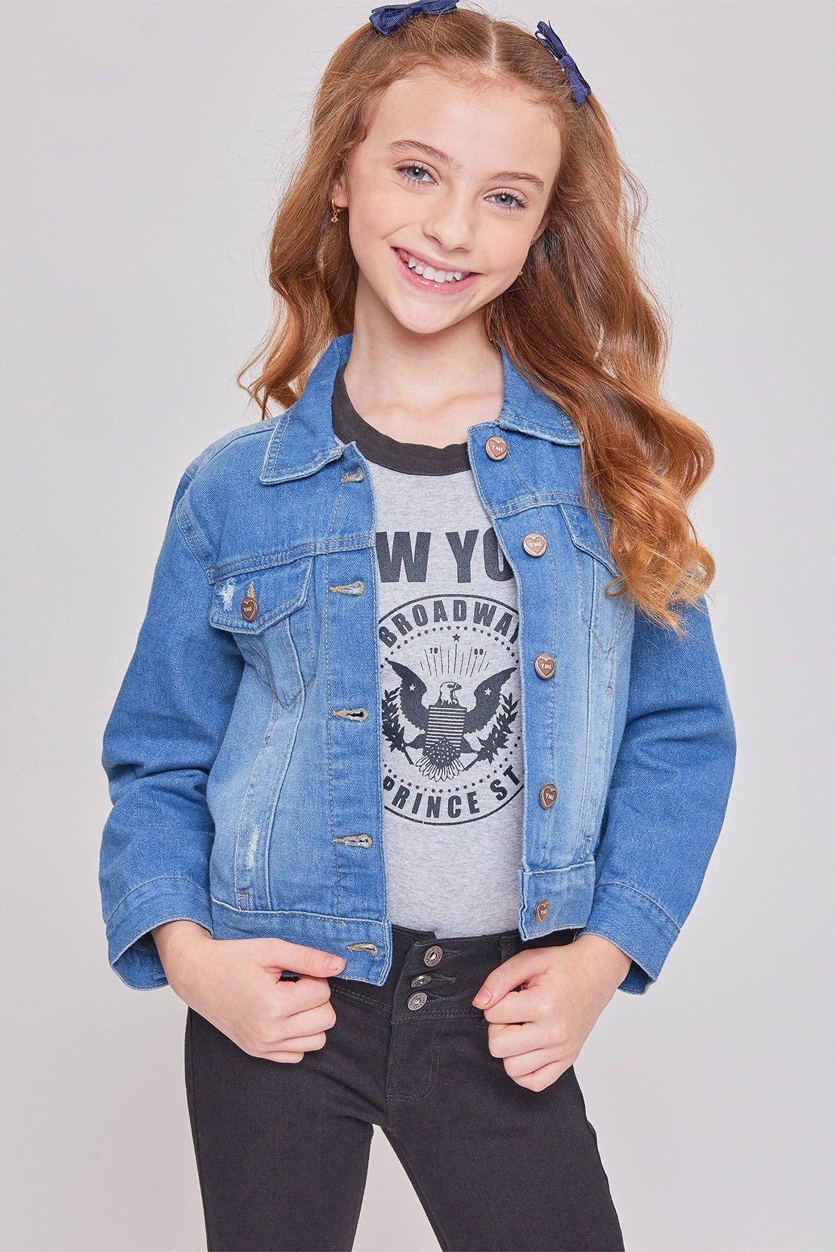 Girls Basic Oversized Denim Jacket-GJ19676 Medium Wash