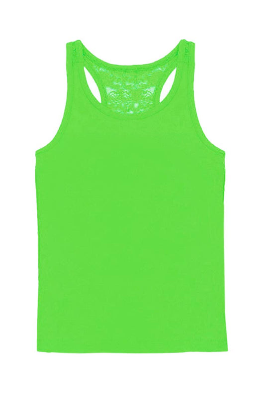 Girl's Solid Racerback Tank w/ Cutout Lace Neon Green