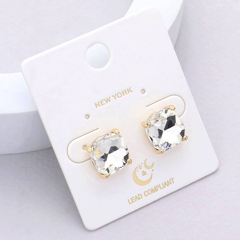 Cushion Square Stone Stud Evening Earrings: G RED