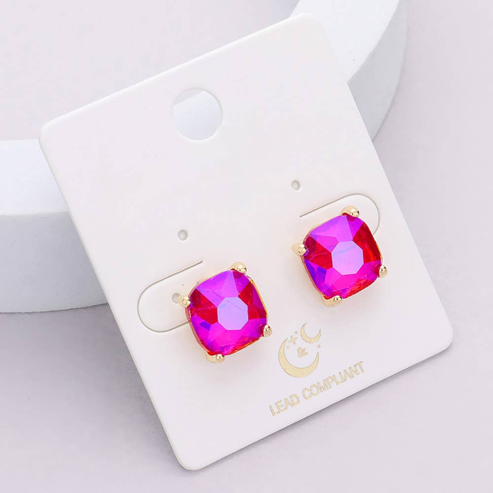 Cushion Square Stone Stud Evening Earrings: G-EM