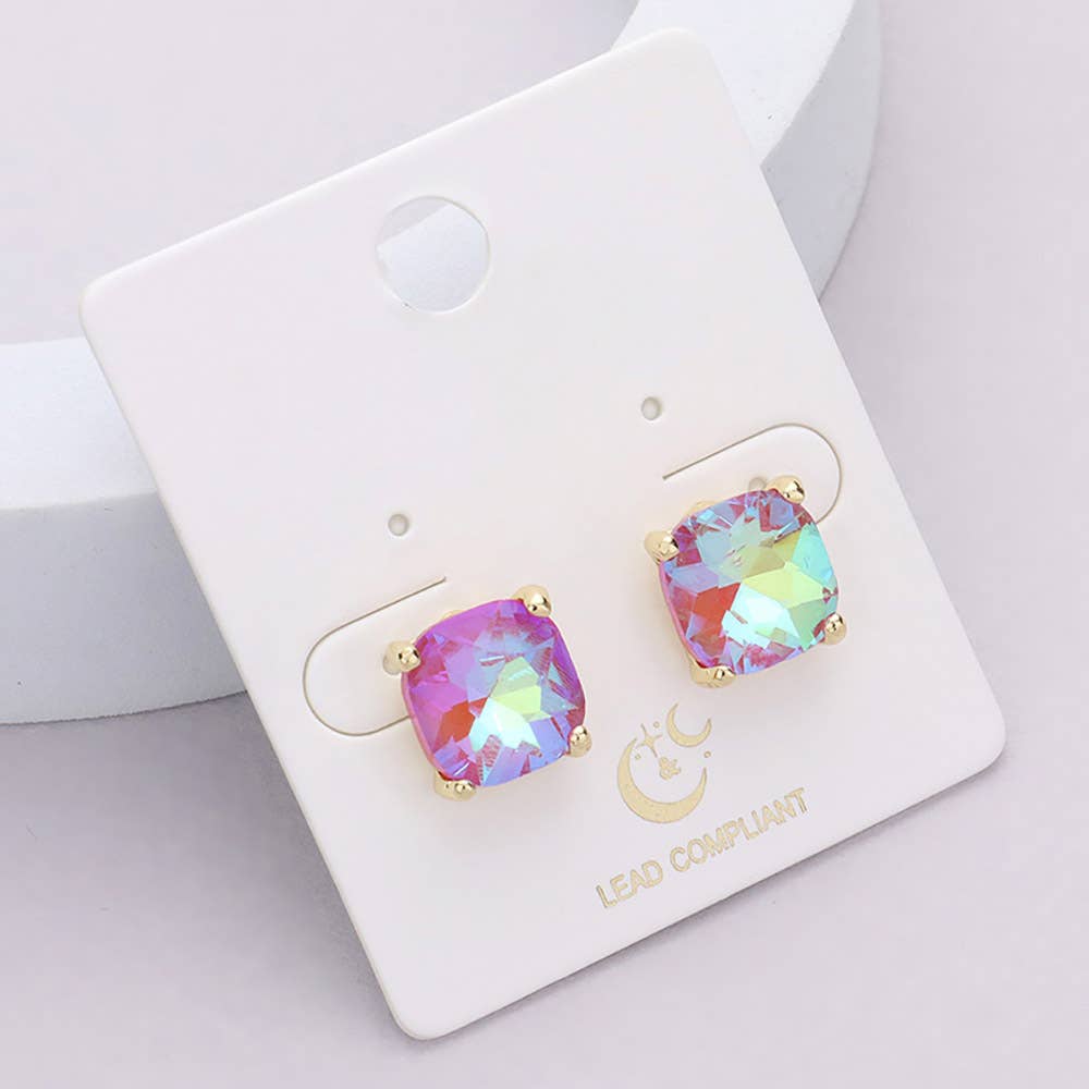 Cushion Square Stone Stud Evening Earrings: G-BD-AB