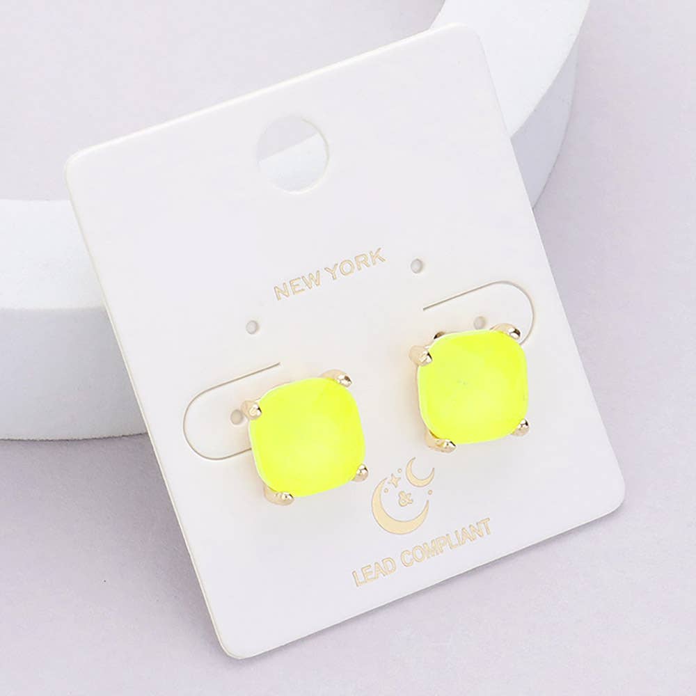 Cushion Square Stone Stud Evening Earrings: G RED