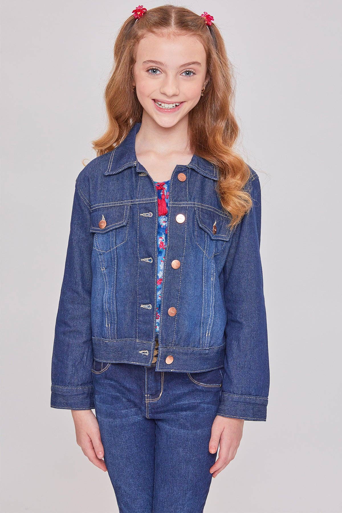 Girls Basic Oversized Denim Jacket Dark Wash
