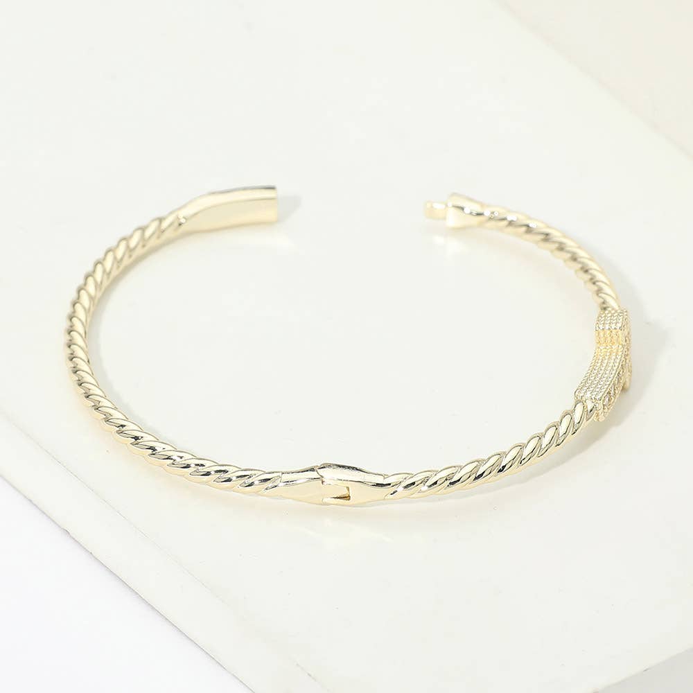 Twisted Hinged Bangle Bracelet Paved Cross Gold