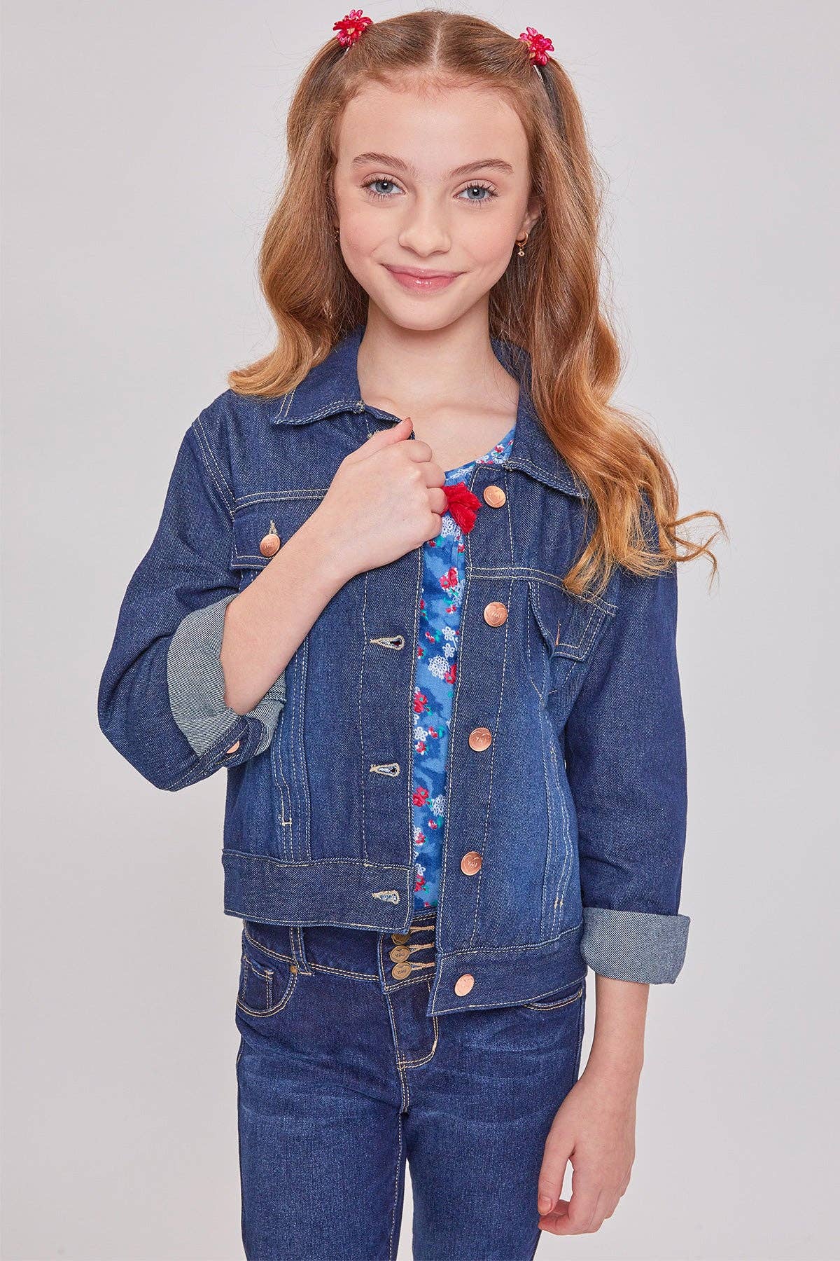 Girls Basic Oversized Denim Jacket Dark Wash