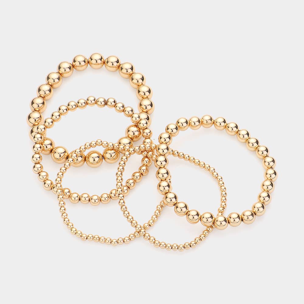 5PCS - Metal Ball Beaded Stretch Bracelet BRIGHT GOLD
