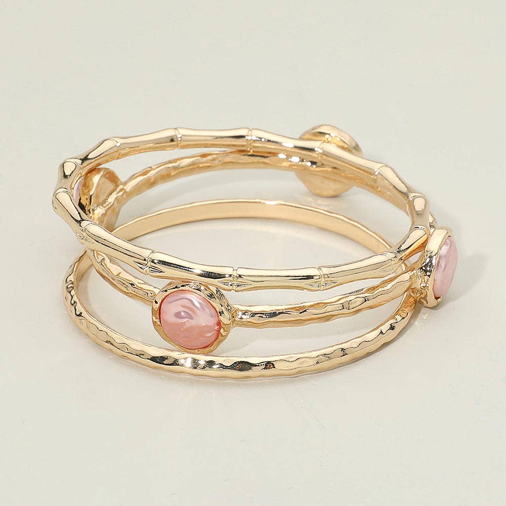 3PCS - Disc Accent Multi Layered Bangle Bracelet
