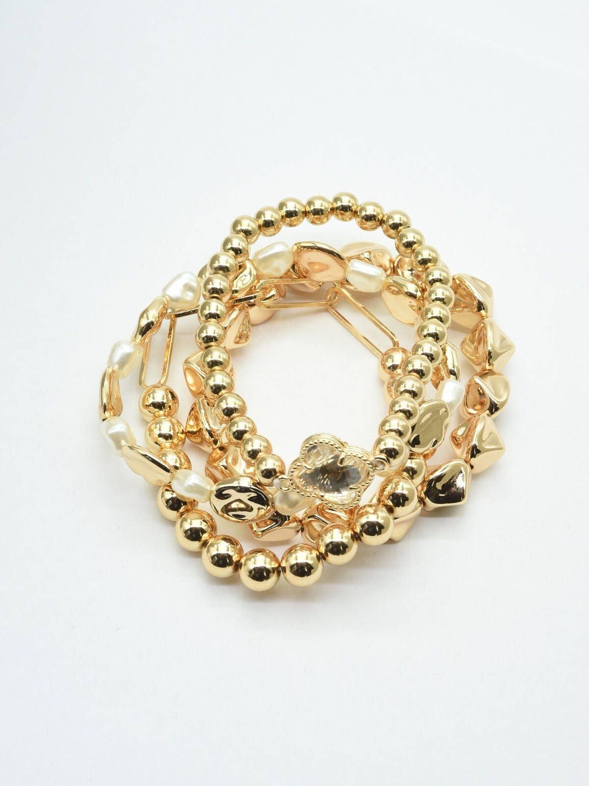 Metallic Clover Beaded Accent Jewelry Set: Gold