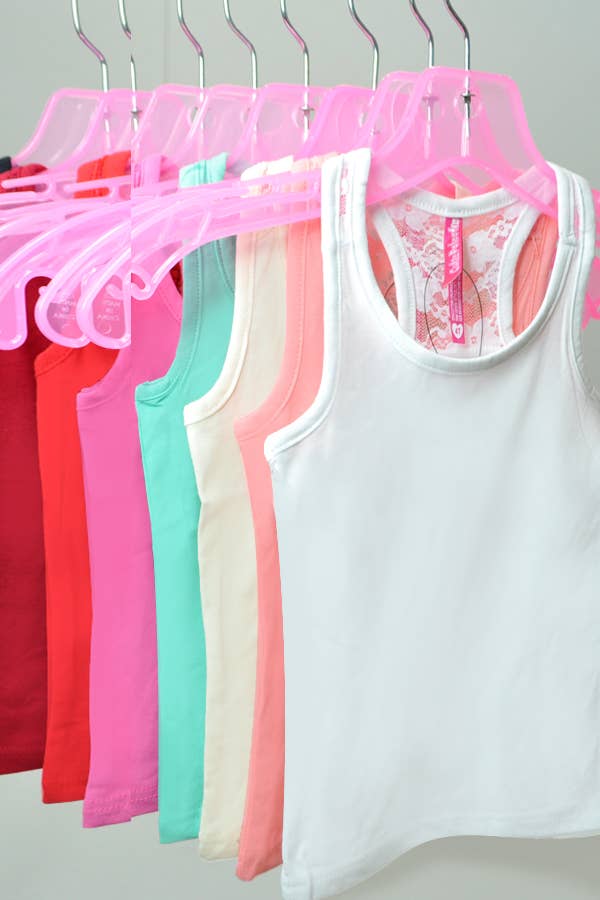 Girl's Solid Racerback Tank w/ Cutout Lace: Beige