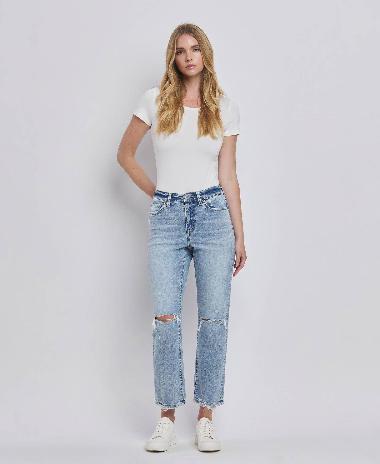 The Distressed Darling High Rise Straight Jean
