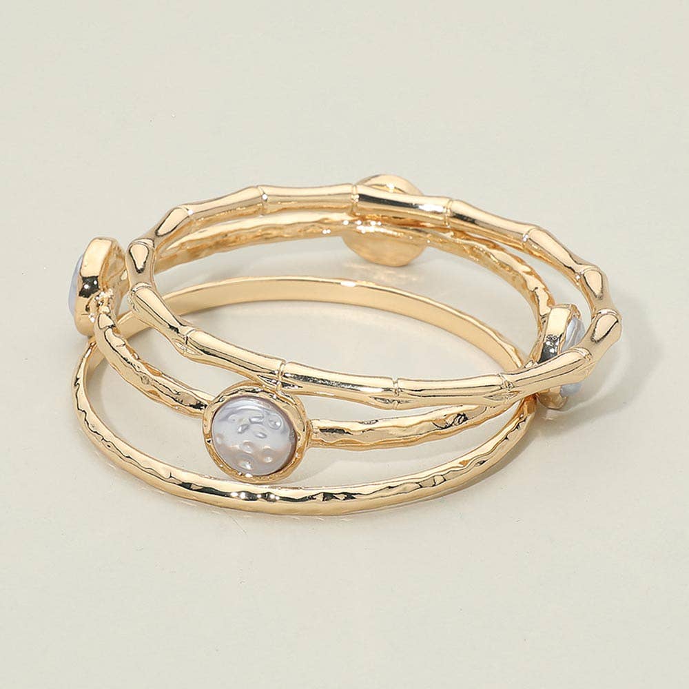 3PCS - Disc Accent Multi Layered Bangle Bracelet