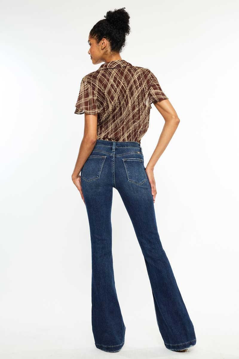 MID RISE BUTTON UP DISTRESS FLARE JEANS KANCAN