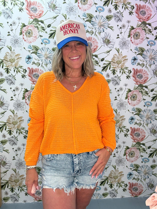 V Neck Dropped Shoulder Sweater