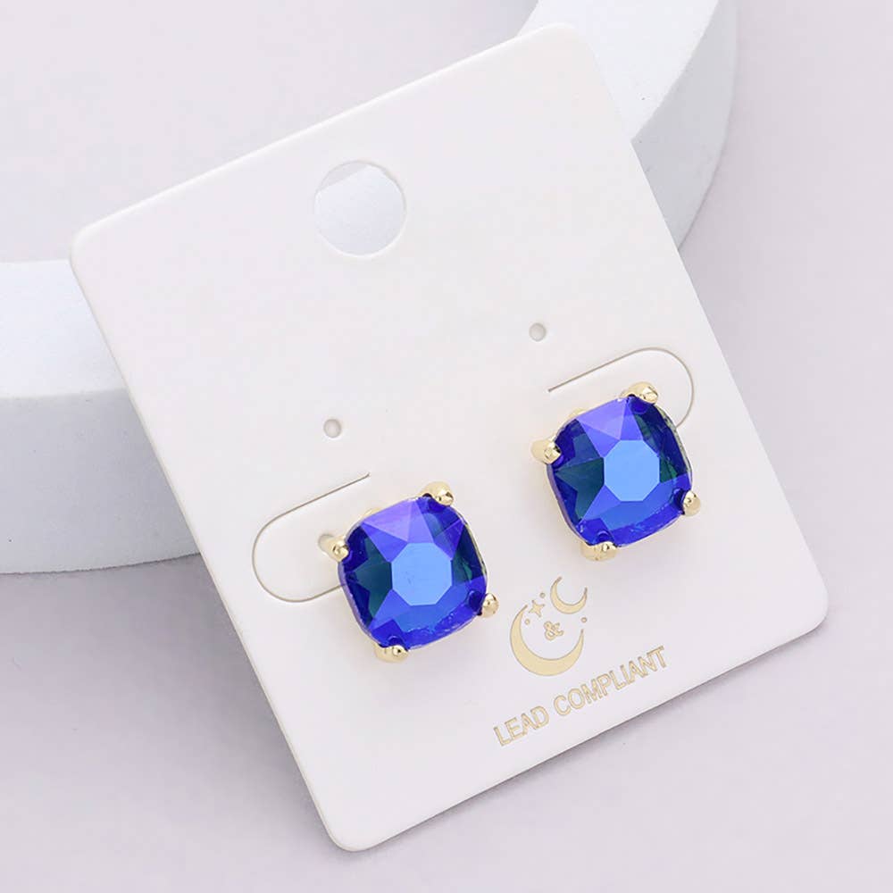 Cushion Square Stone Stud Evening Earrings: G-EM
