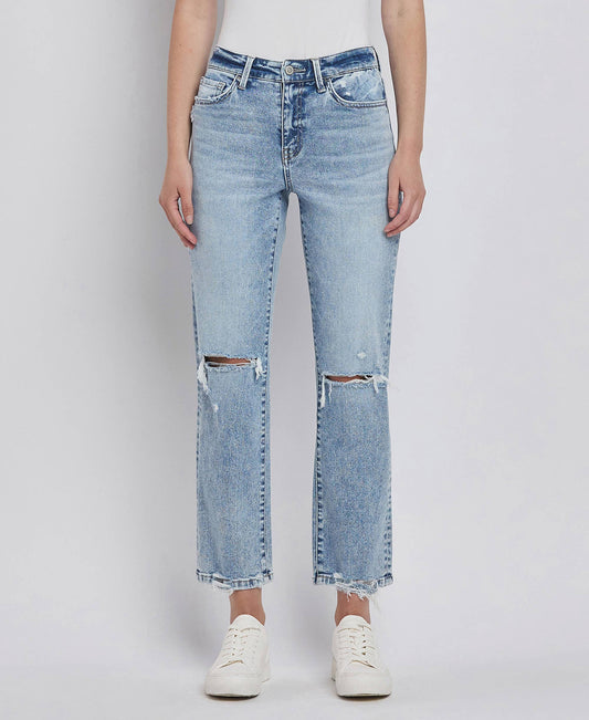 The Distressed Darling High Rise Straight Jean