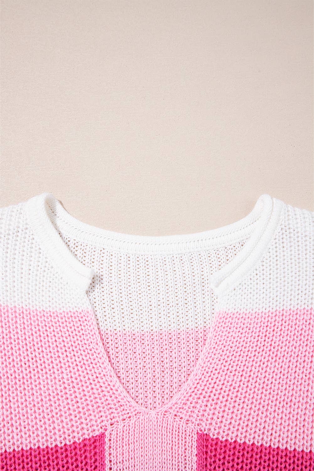 Color Block Notch V Neck Sweater T Shirt Pink