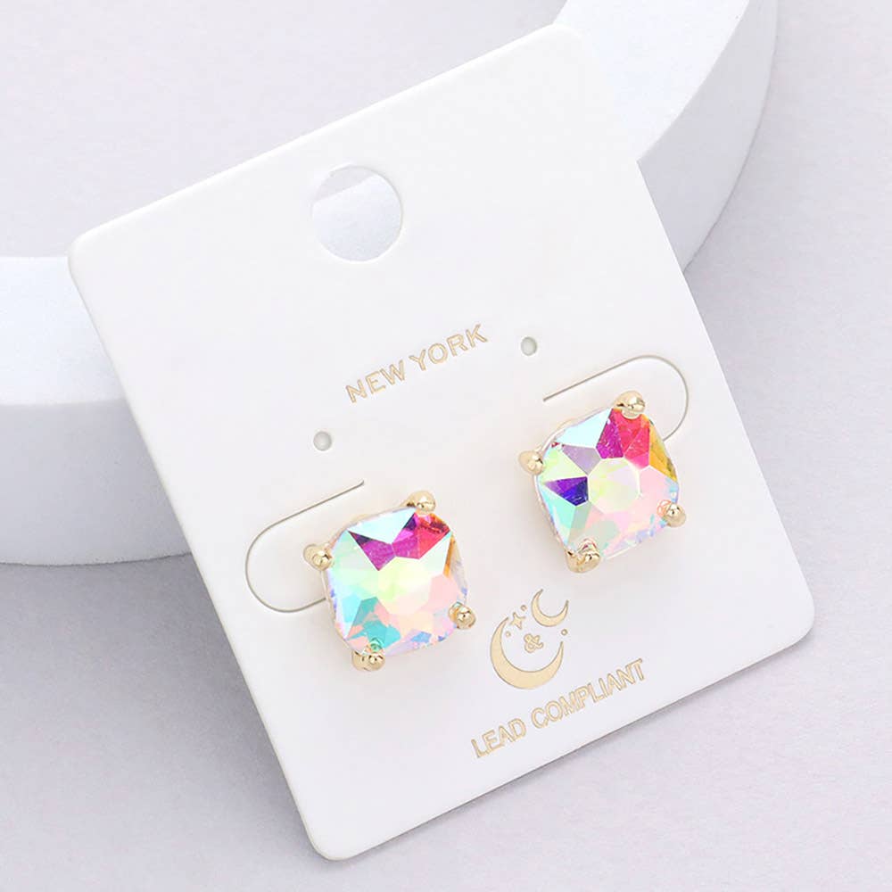 Cushion Square Stone Stud Evening Earrings: G-EM