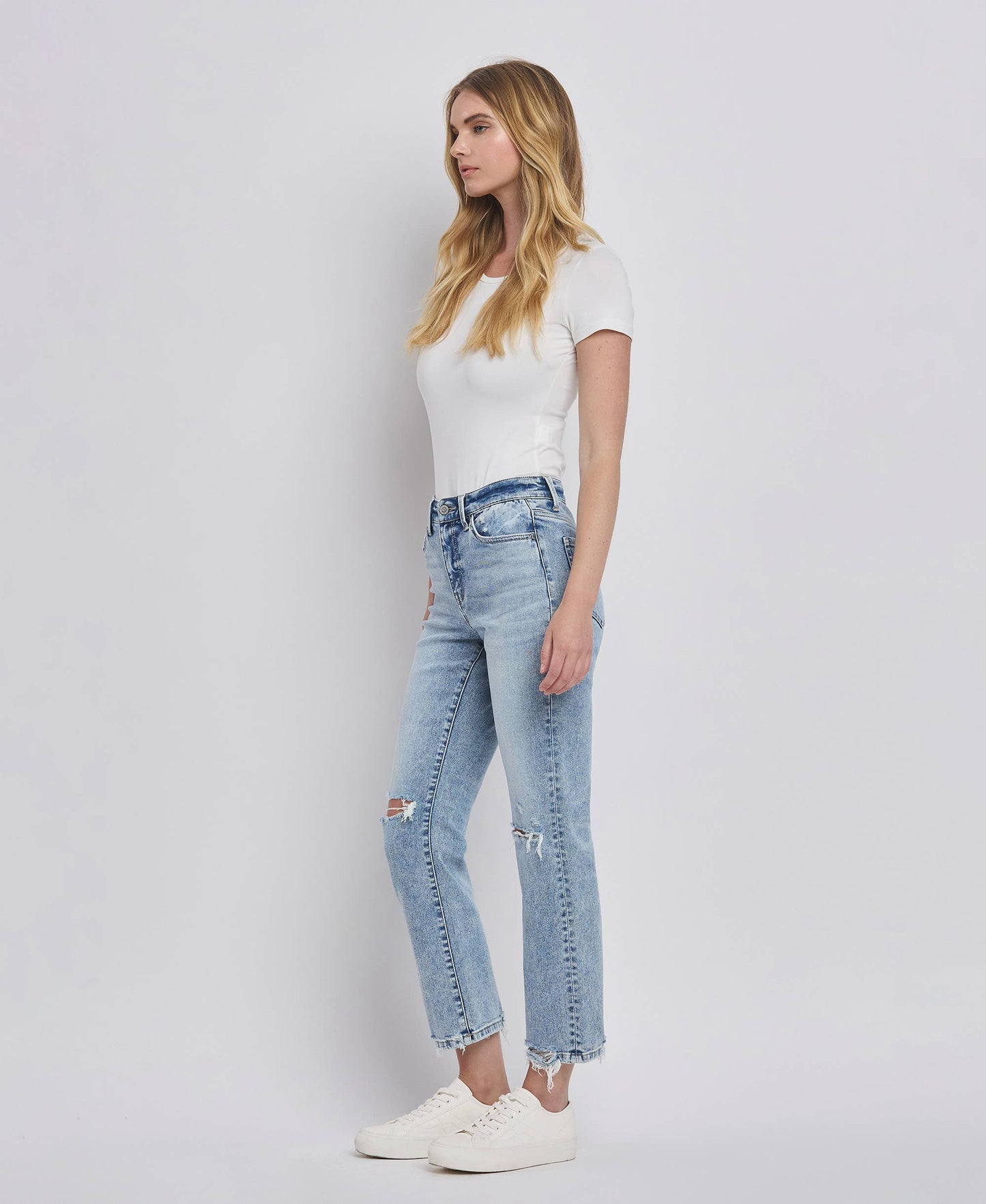 The Distressed Darling High Rise Straight Jean